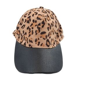 Cheeta Print Velvet Baseball Hat Cap Faux Pebble‎ Leather Brim Unisex